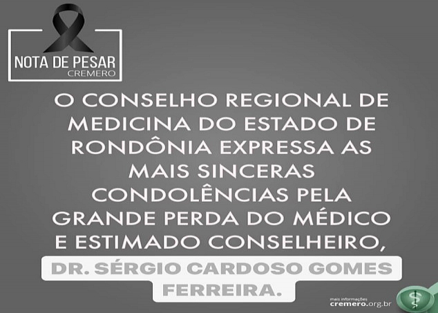 NOTA DE PESAR do CREMERO RO pelo falecimento do dr Dr Sérgio Cardoso