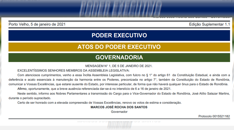Vice governador Zé Jodan assumirá o estado - News Rondônia