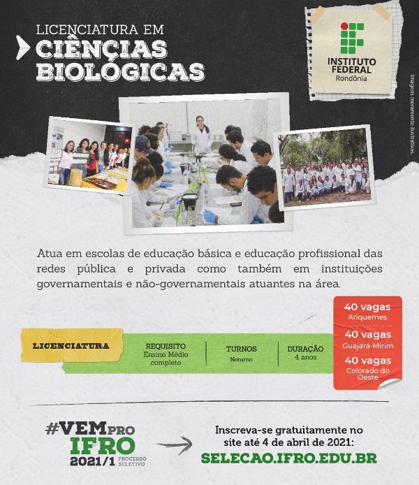 Gestão Ambiental, Ciências Biológicas e Zootecnia estão entre as vagas ofertadas no processo seletivo do IFRO - News Rondônia
