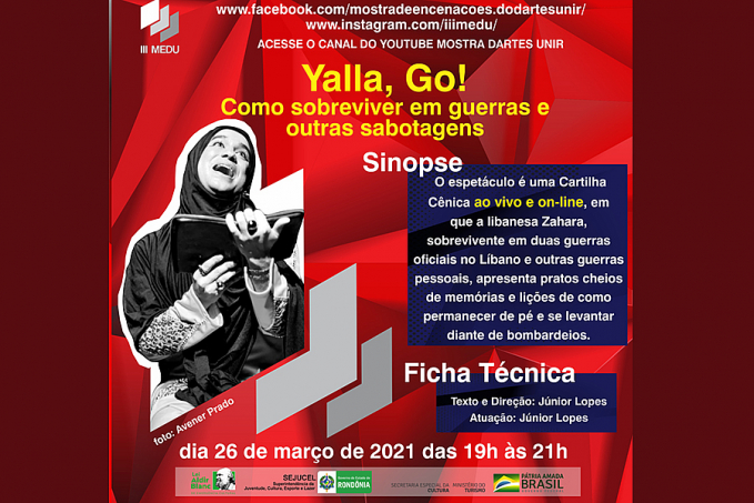 Espetáculo 'Yalla Go' abrirá 3ª Mostra de Encenações do DArtes/UNIR nesta sexta-feira (26) - News Rondônia