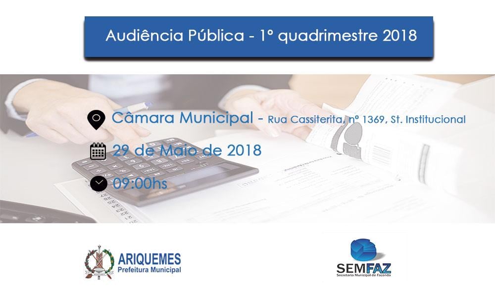 ATENÇÃO PARA A DATA DA AUDIÊNCIA PÚBLICA DE APRESENTAÇÃO DAS METAS DO 1º QUADRIMESTRE DE 2018 - News Rondônia