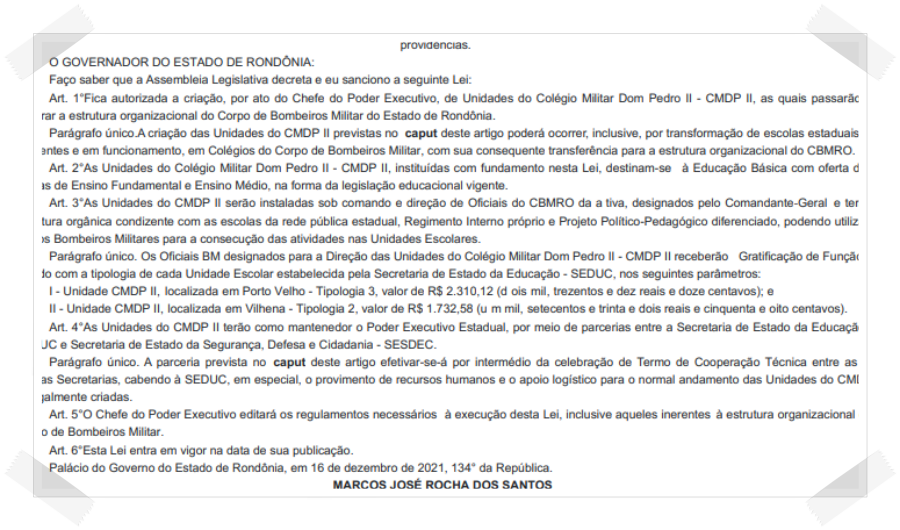 Publicado o decreto que autoriza a criação de Unidades do Colégio Militar Dom Pedro II - News Rondônia