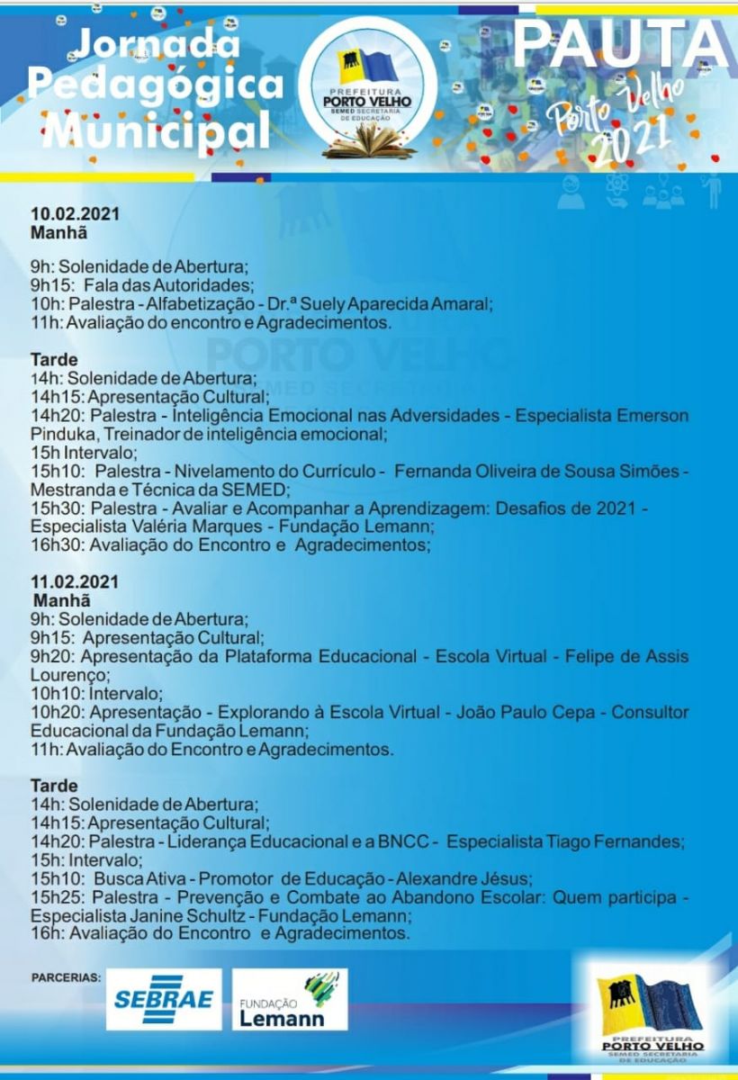 Jornada Pedagógica será transmitida por live nos dias 10 e 11 aos profissionais de Porto Velho - News Rondônia