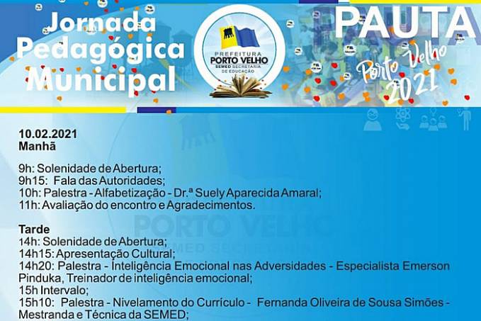 Jornada Pedagógica será transmitida por live nos dias 10 e 11 aos profissionais de Porto Velho - News Rondônia