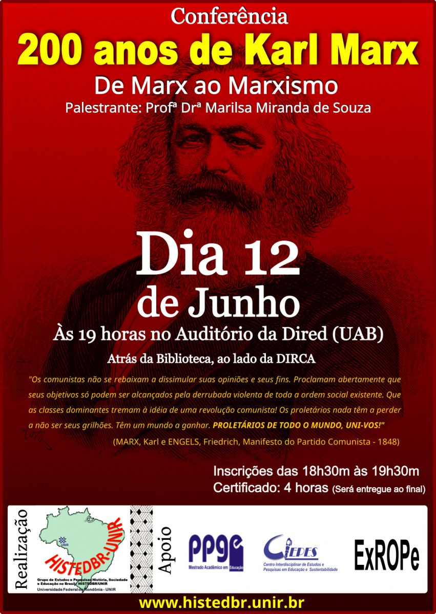 UNIR DEBATERÁ 200 ANOS DE KARL MARX - News Rondônia