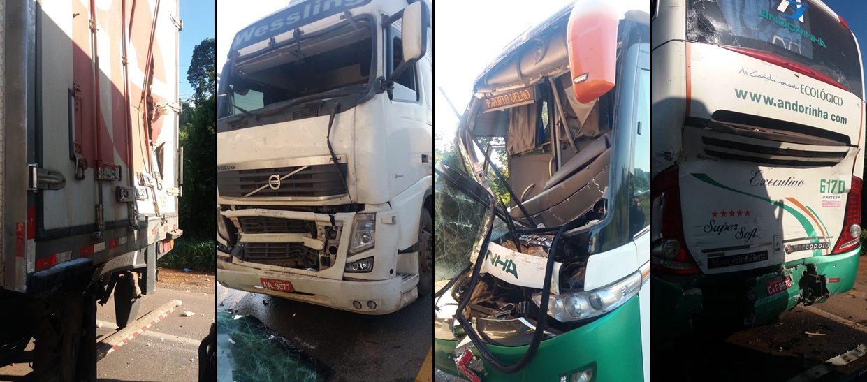 BR-364: ACIDENTE ENVOLVENDO ÔNIBUS E CAMINHÃO DEIXA MOTORISTA PRESO ÀS FERRAGENS - News Rondônia