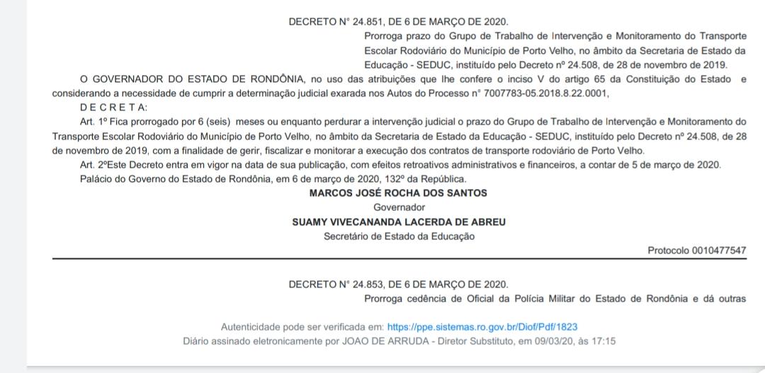 NOVELA TRANSPORTE ESCOLAR - GOVERNO PRORROGA POR SEIS MESES O PRAZO DO GRUPO DE TRABALHO DE INTERVENÇÃO E MONITORAMENTO - News Rondônia