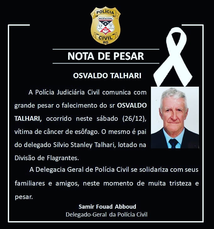 Nota de pesar: Osvaldo Talhari - News Rondônia