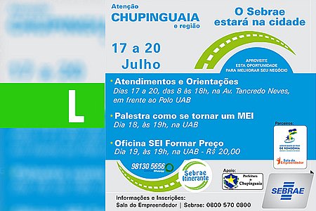 EMPRESÁRIOS DE CHUPINGUAIA RECEBERÃO ORIENTAÇÕES DO SEBRAE COM PALESTRA E OFICINA - News Rondônia