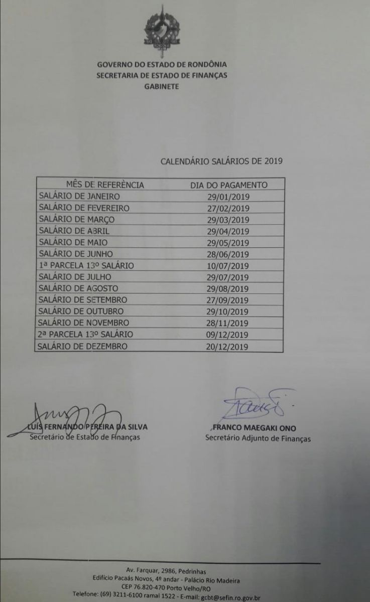 GOVERNO DE RONDÔNIA DIVULGA CALENDÁRIO ANUAL DE PAGAMENTO DOS SERVIDORES PARA 2019 - VÍDEO - News Rondônia