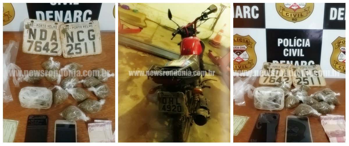 SKANK: DENARC PRENDE TRÊS SUSPEITOS COM MEIO QUILO DE DROGA E MOTO ROUBADA EM PORTO VELHO - News Rondônia