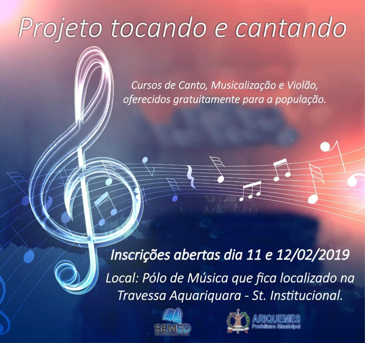 ABERTAS INSCRIÇÕES PARA CURSOS DE CANTO, MUSICALIZAÇÃO E VIOLÃO NO POLO DE MÚSICA DE ARIQUEMES - News Rondônia