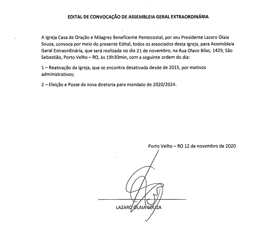 Edital de convocação de assembleia geral extraordinária - News Rondônia