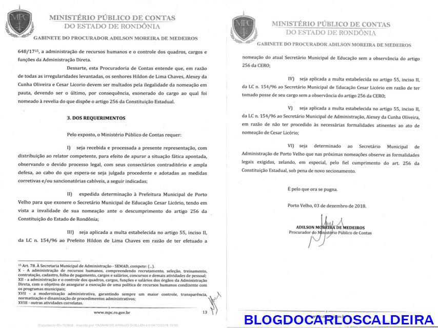 BOMBAAAAA! MINISTÉRIO PUBLICO DE CONTAS REQUER MULTA AO PREFEITO HILDON CHAVES, SECRETÁRIO DA SEMAD E PEDE EXONERAÇÃO CÉSAR LICORIO - News Rondônia