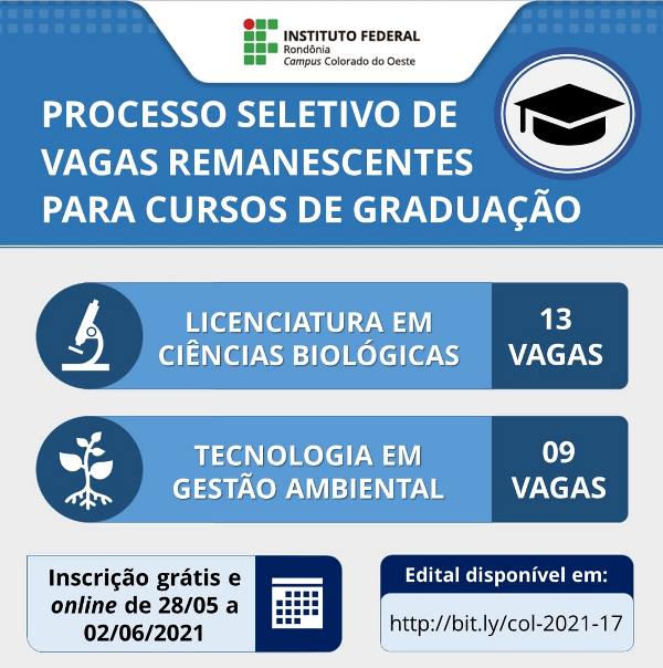 IFRO Campus Colorado do Oeste oferta vagas remanescentes em cursos de graduação - News Rondônia