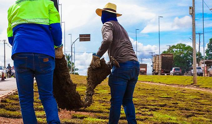 Prefeitura de Jaru segue com serviço de jardinagem e urbanização em canteiros da BR 364 - News Rondônia