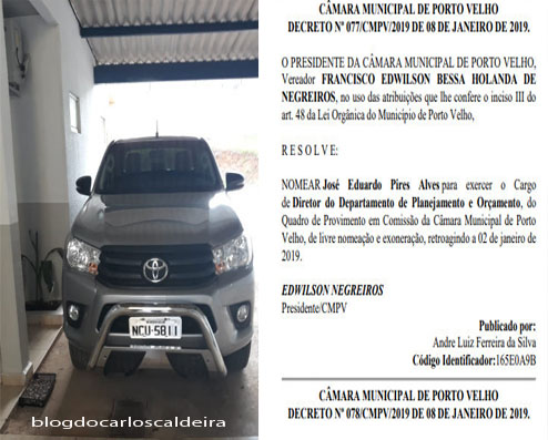 SERVIDOR DA CÂMARA QUE SE APROPRIOU DA CAMIONETE, GANHOU NOVO CARGO, FOI EMBORA PRO PERU E LEVOU A CHAVE DO VEÍCULO - News Rondônia