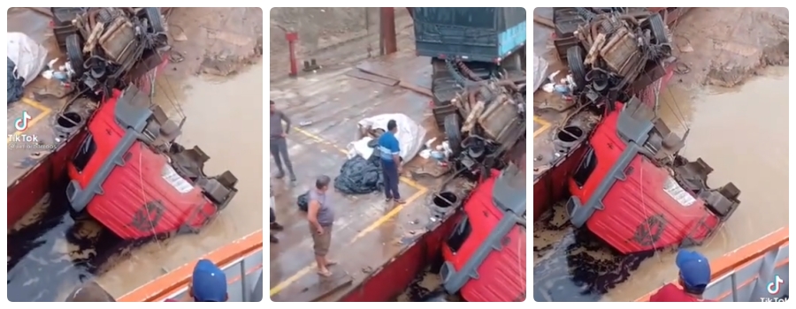 Vídeo mostra acidente com carreta durante embarque em porto da capital - News Rondônia