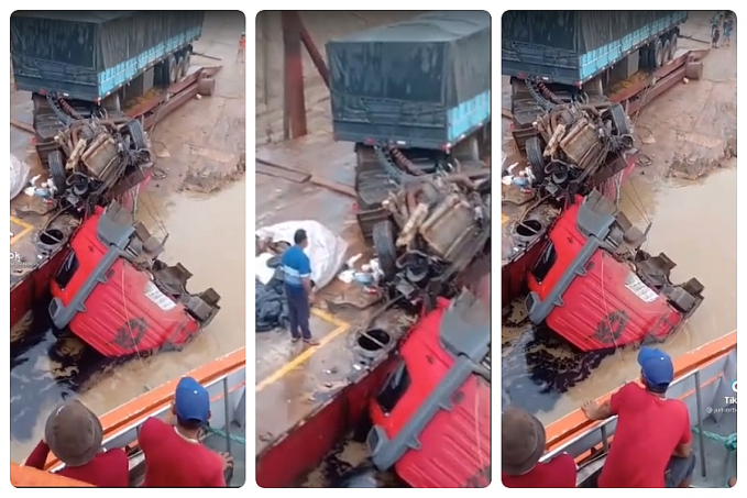 Vídeo mostra acidente com carreta durante embarque em porto da capital - News Rondônia