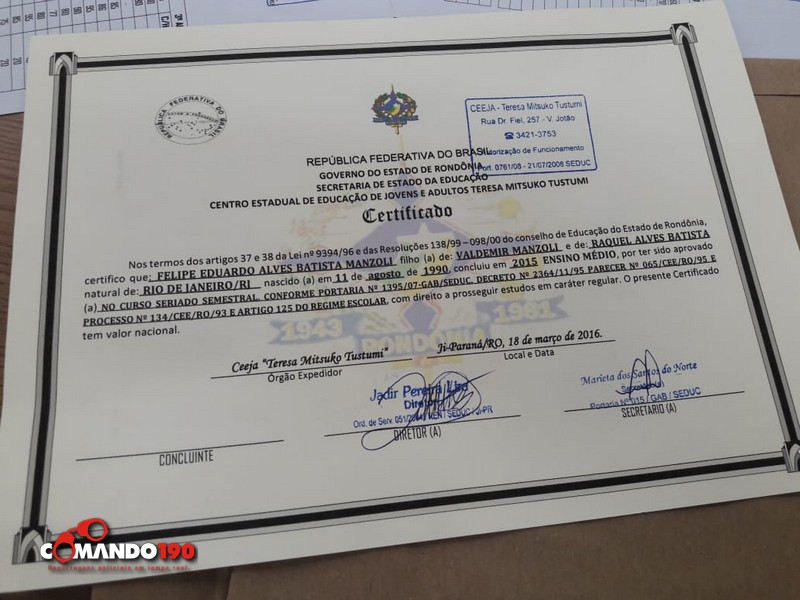 POLÍCIA CIVIL DESMANTELA QUADRILHA QUE FALSIFICAVA CERTIFICADOS DO ENSINO MÉDIO EM RO - News Rondônia