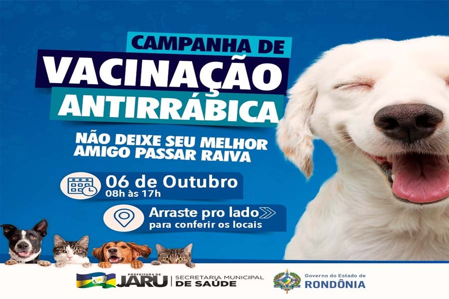 Jaru: Campanha de vacinação contra a raiva em cães e gatos acontece no próximo dia 06 de novembro - News Rondônia