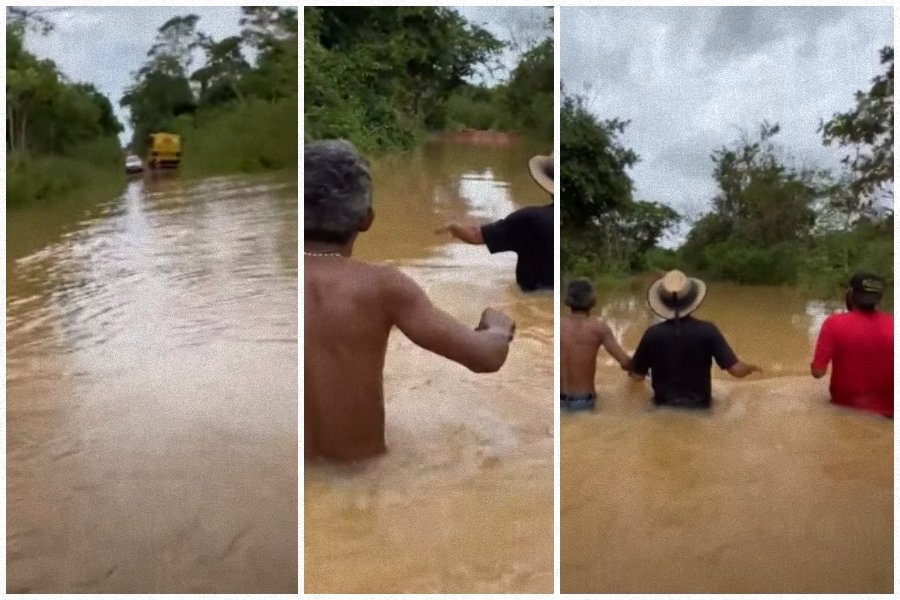 Índios do povo Kaxarari enfrentam trecho alagado em busca de mantimento - News Rondônia