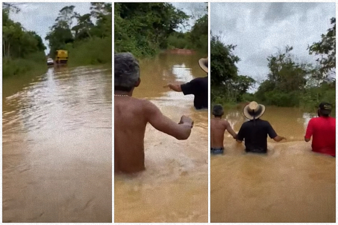 Índios do povo Kaxarari enfrentam trecho alagado em busca de mantimento - News Rondônia