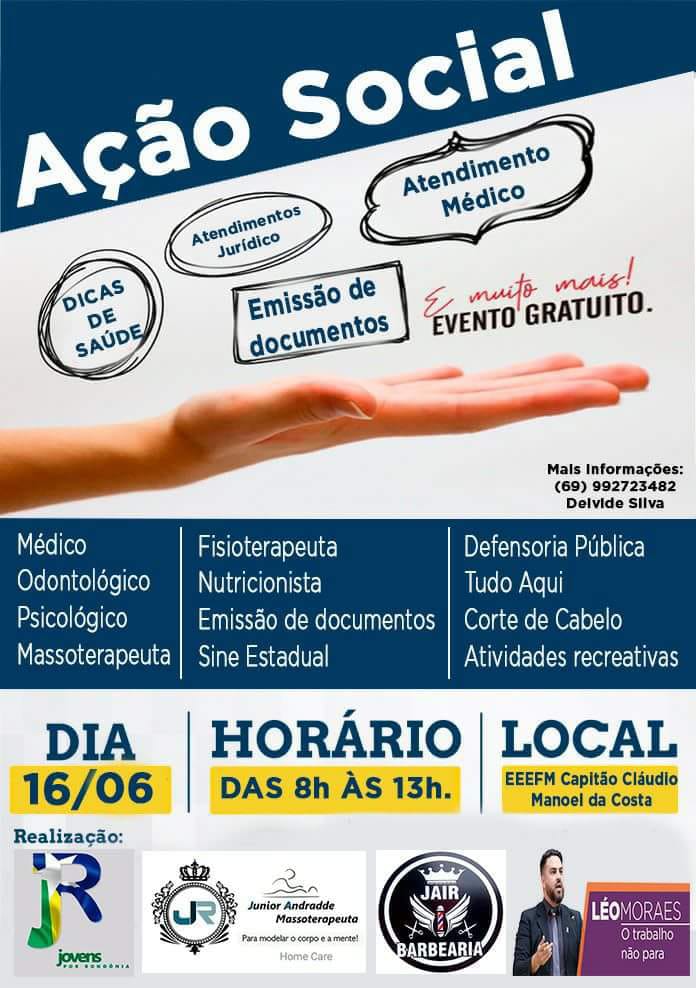 DEPUTADO LÉO MORAES APOIA AÇÃO SOCIAL QUE ACONTECE NESTE SÁBADO NA ESCOLA CAPITÃO CLÁUDIO MANOEL DA COSTA - News Rondônia