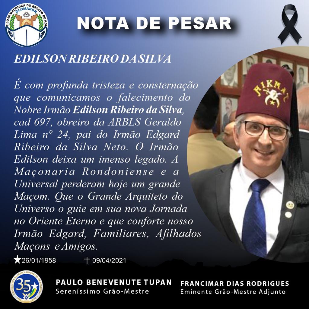 Nota de pesar pelo falecimento de Edilson Ribeiro da Silva - News Rondônia