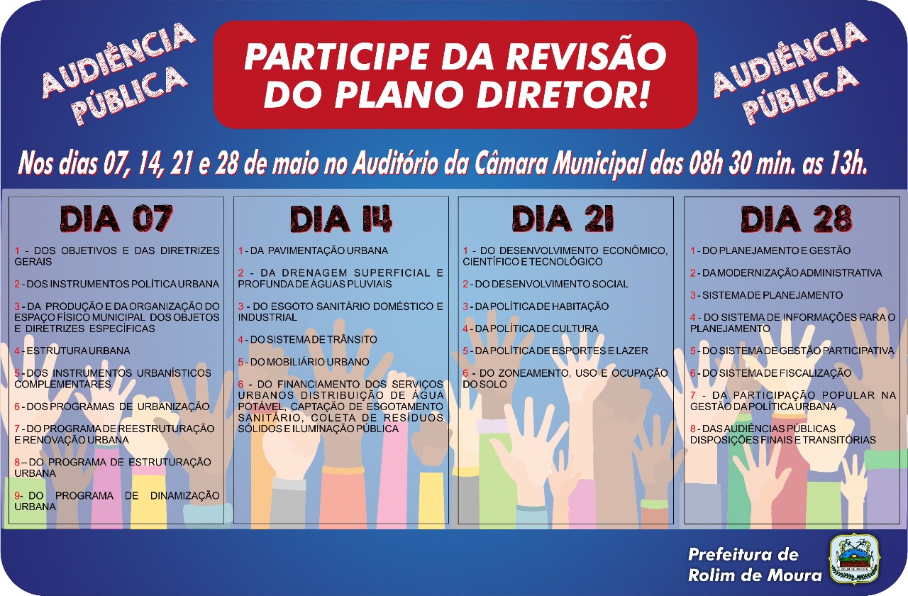 PREFEITURA DE ROLIM DE MOURA REALIZARÁ AUDIÊNCIAS PÚBLICAS PARA REVISÃO DO PLANO DIRETOR - News Rondônia