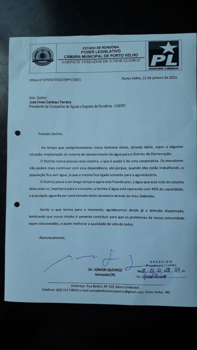 DISTRITO DE DEMARCAÇÃO - Vereador Júnior Queiroz tem pedido de providência atendido e entrega bomba d'água - News Rondônia