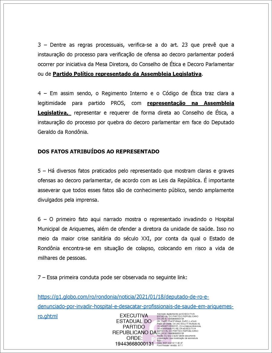 EXCLUSIVO: Conselho de Ética da Assembleia Legislativa recebe duas representações por quebra de decoro em desfavor de Geraldo da Rondônia - News Rondônia