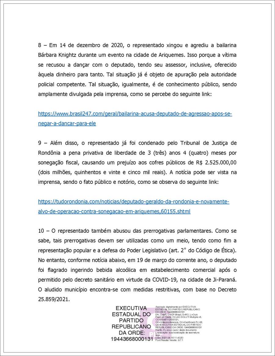 EXCLUSIVO: Conselho de Ética da Assembleia Legislativa recebe duas representações por quebra de decoro em desfavor de Geraldo da Rondônia - News Rondônia