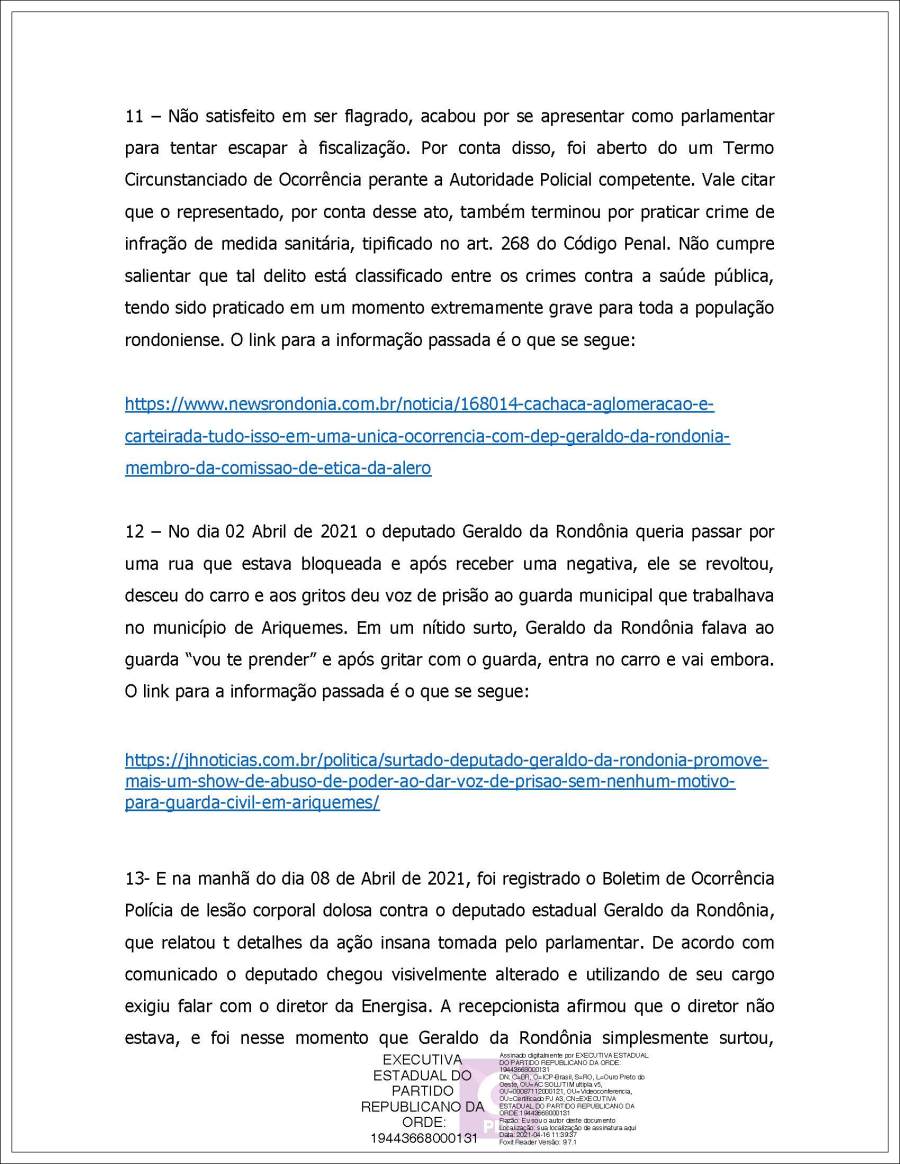 EXCLUSIVO: Conselho de Ética da Assembleia Legislativa recebe duas representações por quebra de decoro em desfavor de Geraldo da Rondônia - News Rondônia