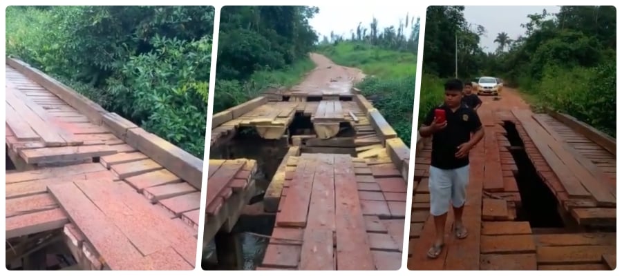Vandalismo: ponte tem estrutura danificada na região rural de Nova Mamoré; acesso fica localizado na 'Estrada Parque' - News Rondônia