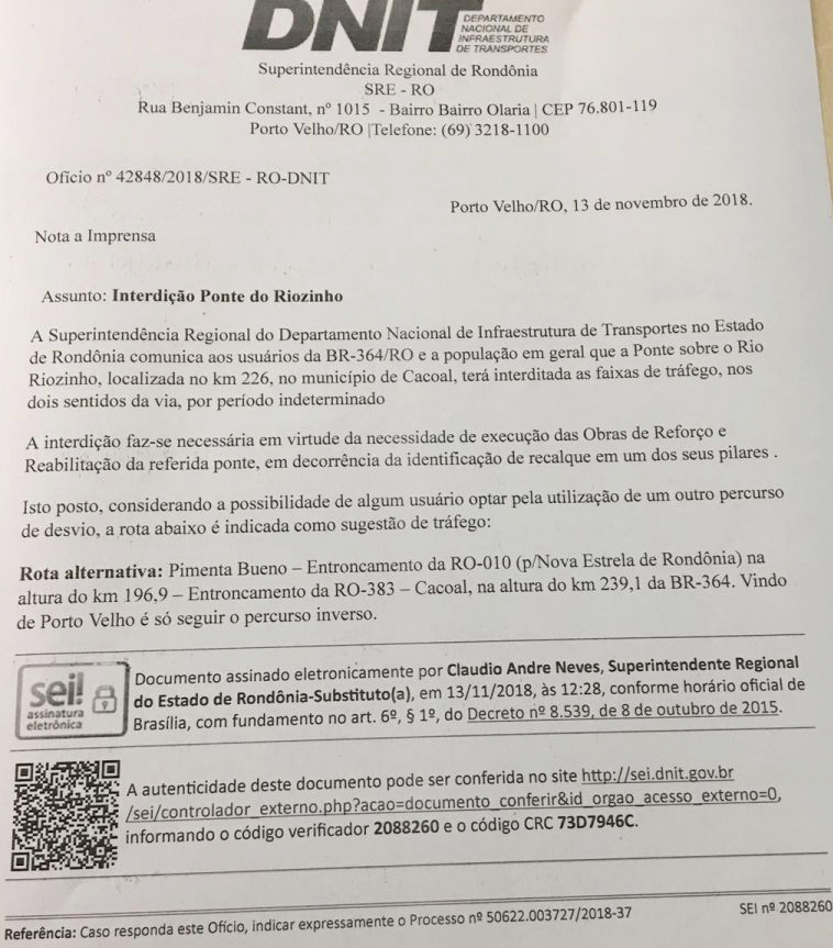 BR 364 INTERDITADA EM RIOZINHO (CACOAL) A PARTIR DE HOJE - News Rondônia