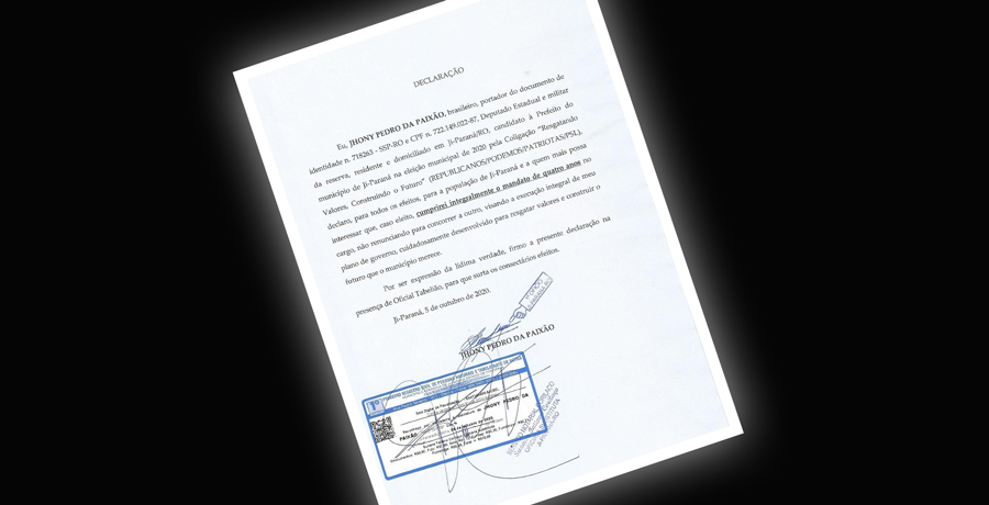 Candidato Jhony Paixão registra em cartório compromisso de cumprimento de mandato a prefeitura de Ji-Paraná - News Rondônia
