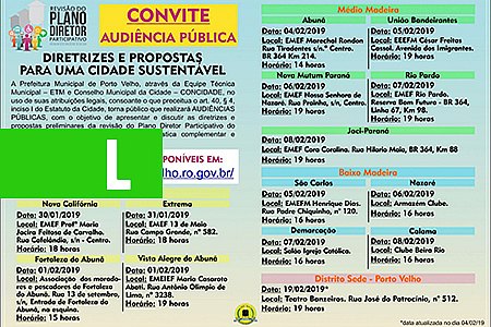 PLANO DIRETOR: AUDIÊNCIA PÚBLICA EM PORTO VELHO SERÁ REALIZADA EM 19 DE FEVEREIRO, NO TEATRO BANZEIROS - News Rondônia