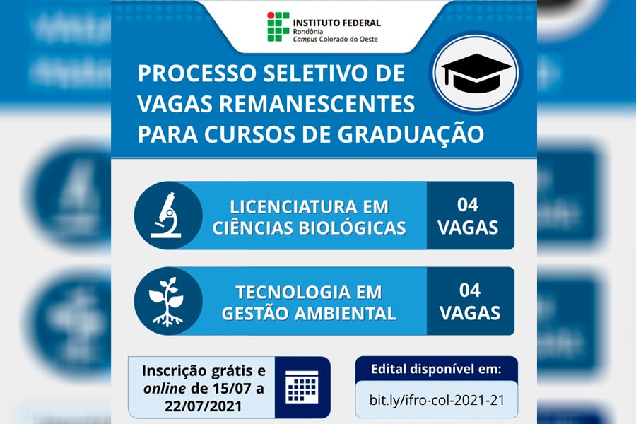 Campus Colorado do Oeste do IFRO oferta novas vagas remanescentes em cursos de graduação - News Rondônia