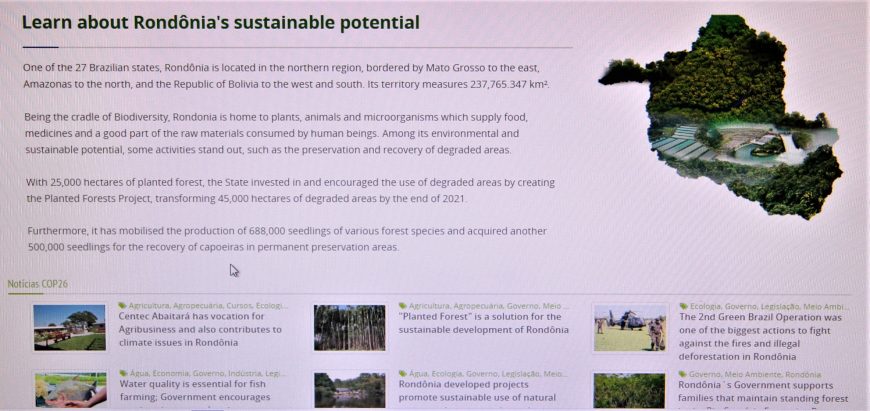 COP-26 - Governo de Rondônia desenvolve página para a COP-26 com conteúdos traduzidos para língua inglesa - News Rondônia