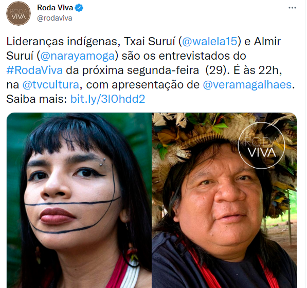 Roda Viva vai entrevistar, de uma só vez, dois indígenas de Rondônia: Txai e Almir Suruí - News Rondônia