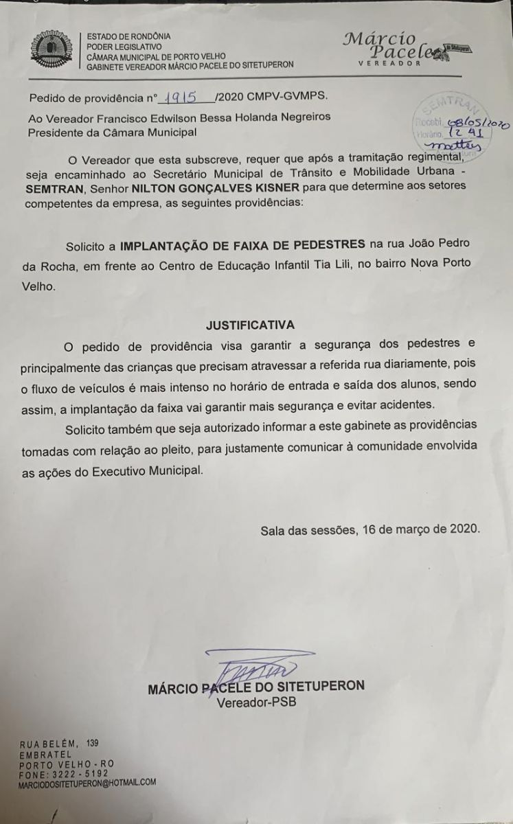 Semtran atende pedido do vereador Márcio Pacele e implanta faixa de pedestre em frente a creche infantil no Nova Porto Velho - News Rondônia