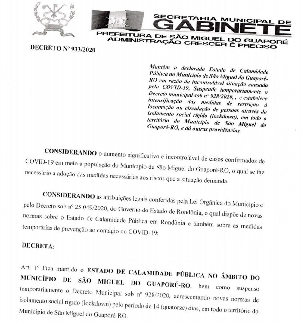 SÃO MIGUEL DO GUAPORÉ É A PRIMEIRA CIDADE DE RONDÔNIA A IMPLEMENTAR O LOCKDOWN - News Rondônia