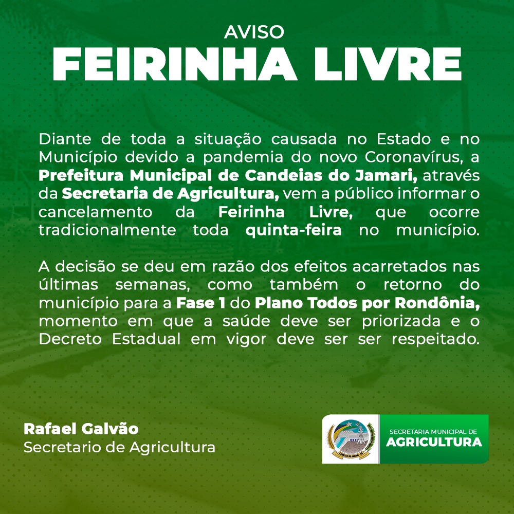 Prefeitura de Candeias cancela temporariamente Feira Livre - News Rondônia