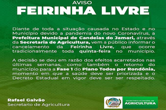 Prefeitura de Candeias cancela temporariamente Feira Livre - News Rondônia