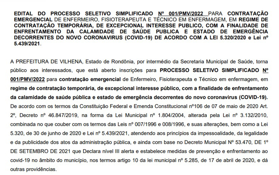 Processo seletivo da Saúde de Vilhena abre 42 vagas para Enfermeiros, Técnicos em Enfermagem e Fisioterapeutas - News Rondônia