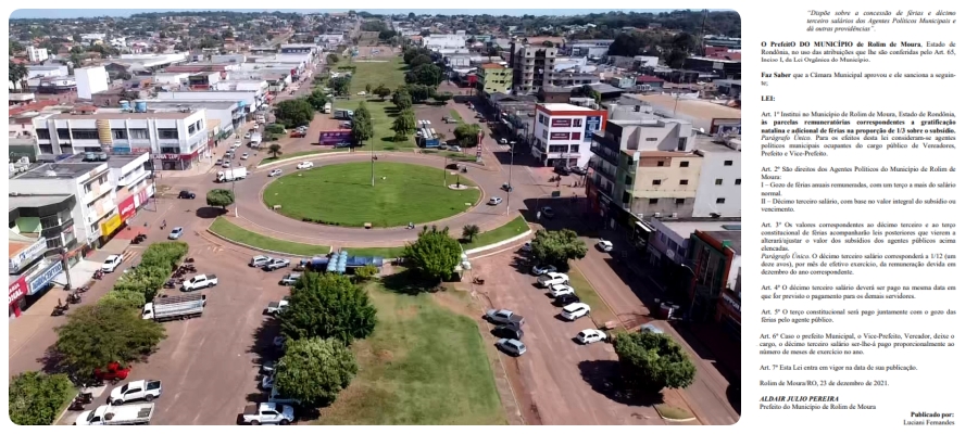 Prefeito de Rolim publica lei que concede gratificação natalina e adicional de férias para si, a vice e os vereadores - News Rondônia