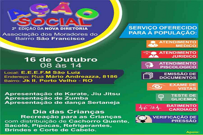 Associação dos Moradores do Bairro São Francisco realizará ação social neste sábado (16) - News Rondônia