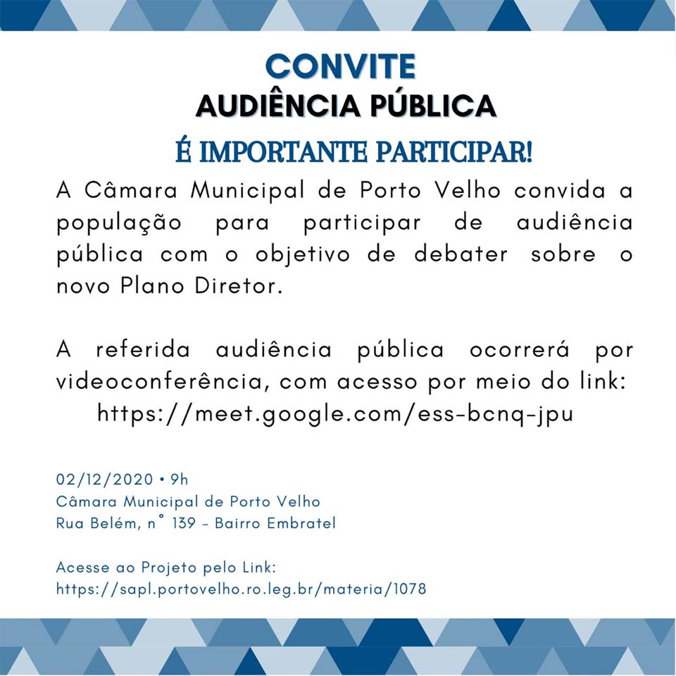 EDWILSON NEGREIROS convida população para audiência pública que vai debater o novo Plano Diretor; a reunião ocorrerá por videoconferência - News Rondônia