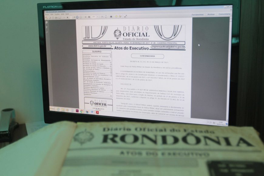IMPRENSA OFICIAL - Diário Oficial do Estado de Rondônia mantém atividades e arrecadações estáveis com sistema online de publicações - News Rondônia